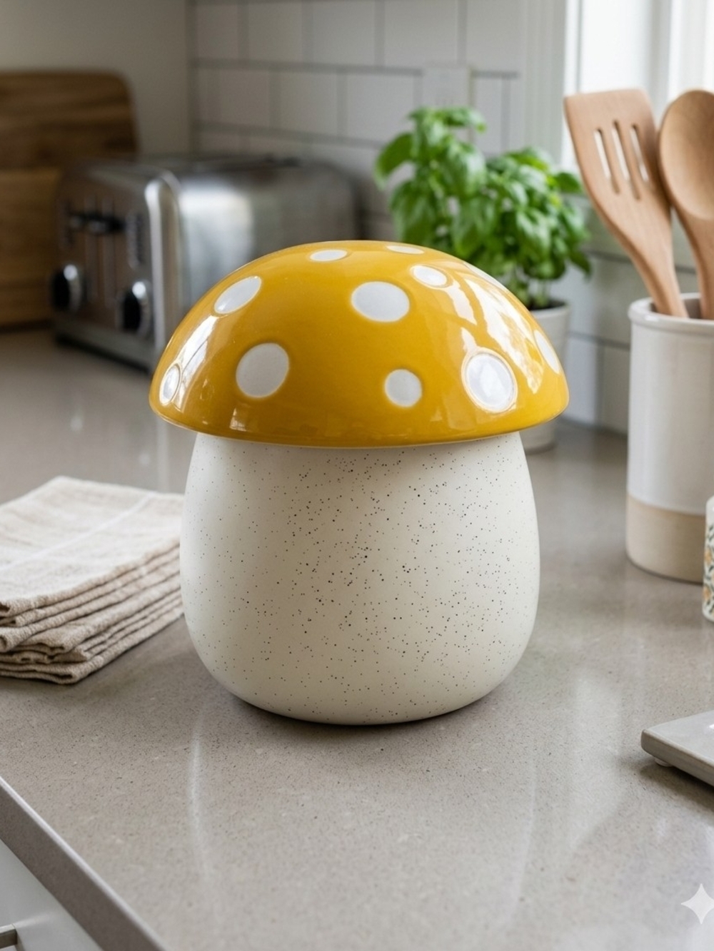 Ceramic Mushroom Cookie Jar - Yellow and Cream